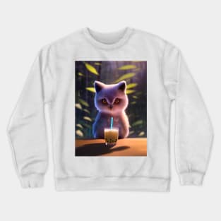 Baby Owl with boba bubble tea Crewneck Sweatshirt